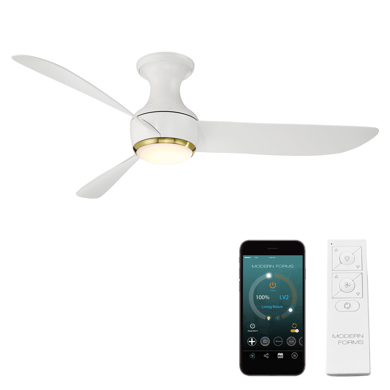 Corona 3 - Blade Outdoor/Indoor Smart Flush Mount Ceiling Fan with Remote Control and Dimmable LED Light Kit Included , 52"