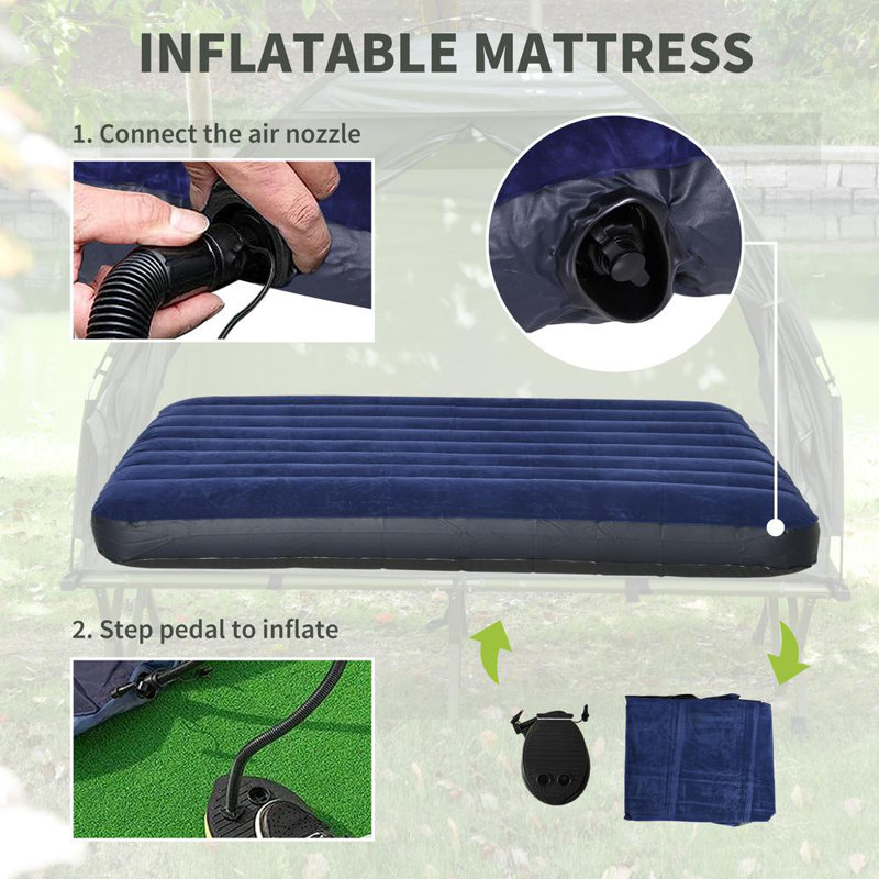 Outsunny 2 Person Foldable Camping Cot with Tent, Bedspread and Thick Air Mattress, 4-In-1 Elevated Camping Bed Tent
