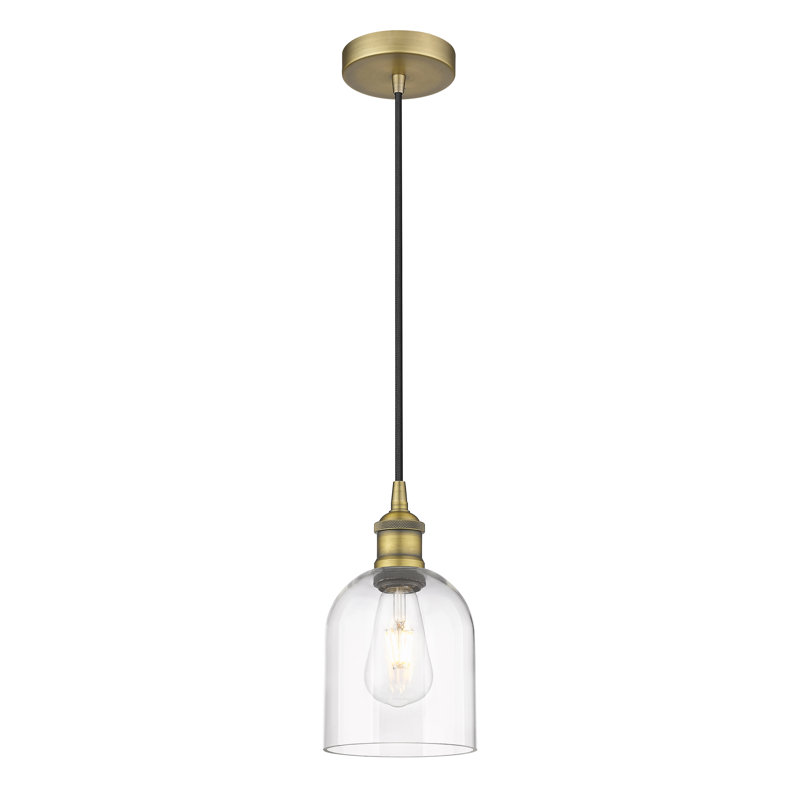 Luminaire suspendu à cordon 1 lumière Edison Anacaren - 616-G558, Clair, Laiton brossé