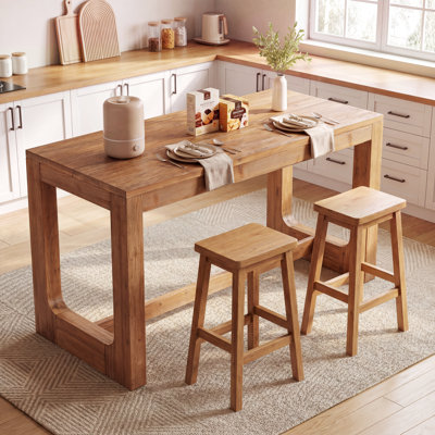 63" Solid Wood Kitchen Island, Counter Height Table, Rustic Brown