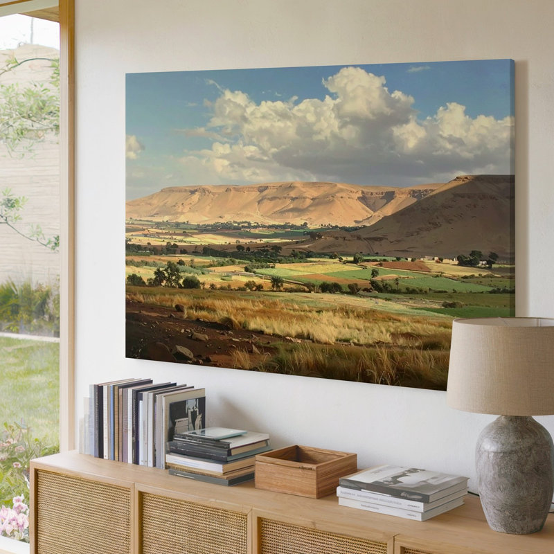 «Nile Valley Landscape», toile dorée, désert et champ de reproduction, H 9 po x l 12 po