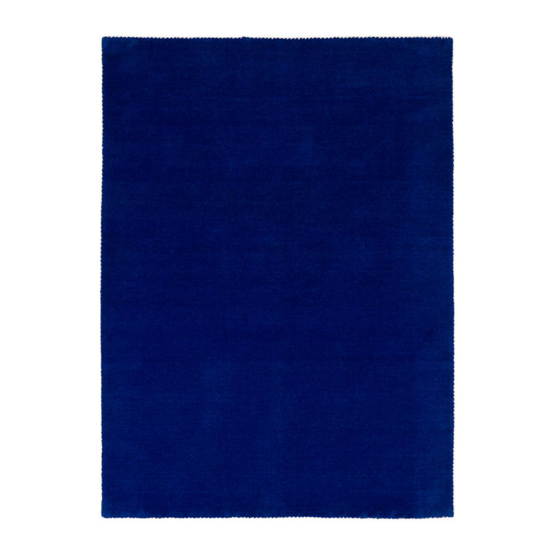 Solid Colour Wool Hand Woven Area Rug, Rectangle 80 x 150cm, Blue / White / Grey