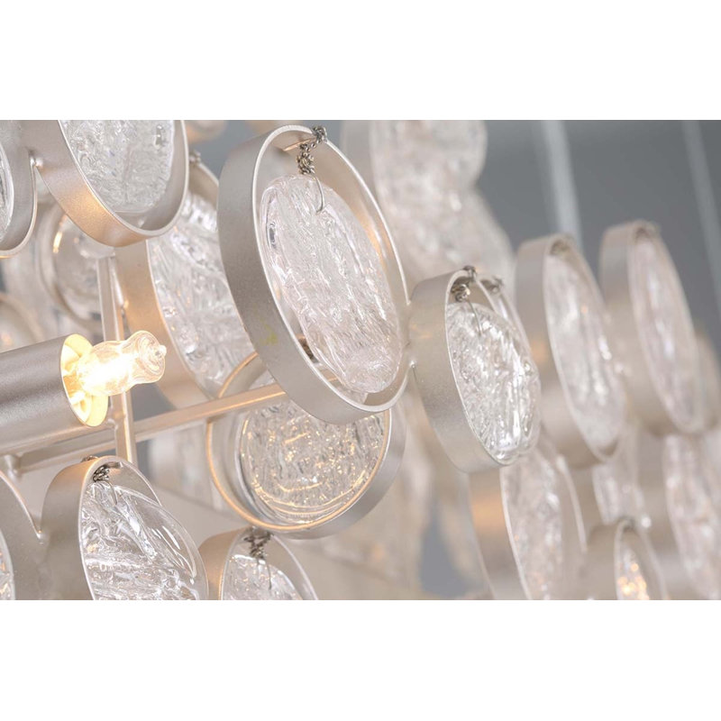 Lustre linéaire ovale 56 lumières TRENTO, Nickel brossé, Transparent, H 25 po x l 92 po x P 11 po