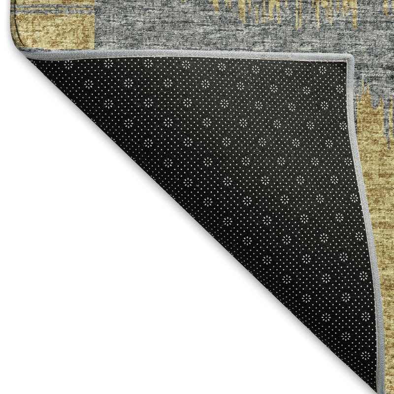 Premium Machine Washable Vivijana AMF119 Yellow, Rectangle 10' x 14'