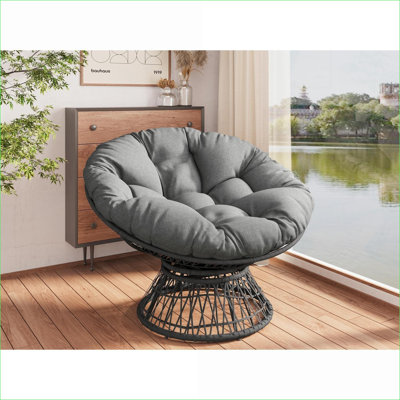 Fauteuil d'appoint ergonomique en osier de 41,5 po, siège pivotant à 360 degrés pour adultes, coussin épais en nuage, housse à 3 résistances, structure en fer robuste, 2 options de couleurs