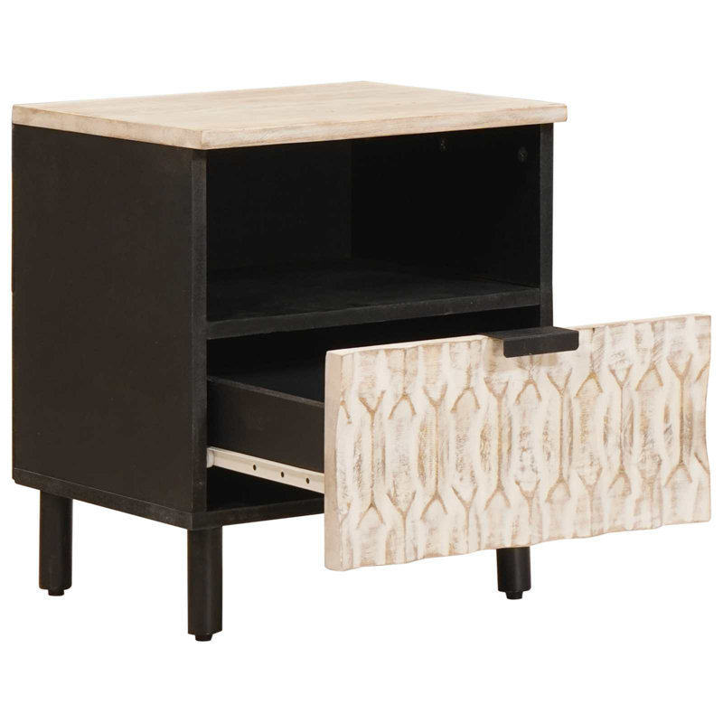 40cm W Solid Wood Bedside Table, White