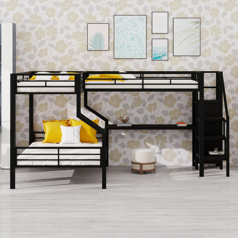 Lit moderne en L avec garde-robe intégré et bureau