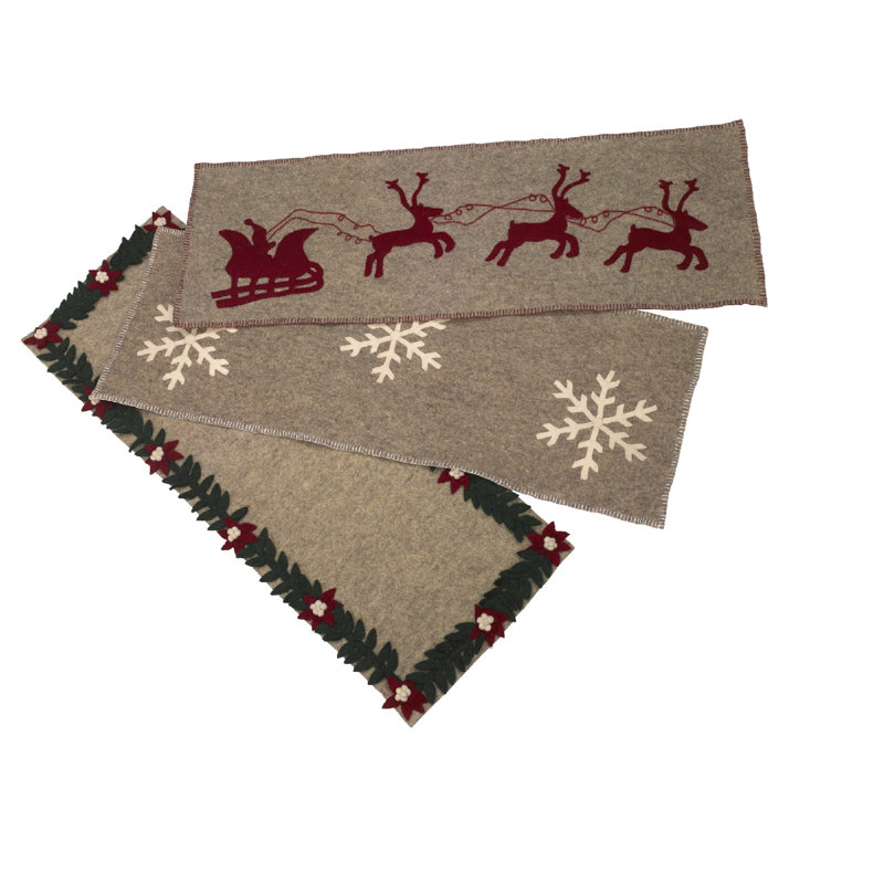 Handmade Hand Felted Wool Table Runner with Snowflake