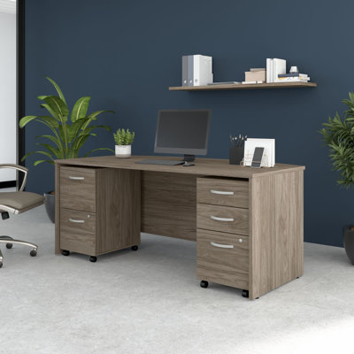Ensemble de bureau rectangulaire configurable en bois manufacturé 3 pièces Studio C