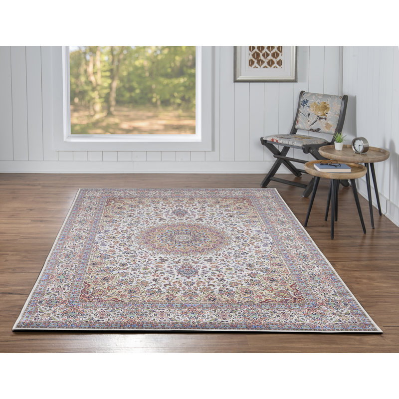 Emanuel Traditional Machine Woven Flatweave Ivory and Gold Area Rug with Non Skid Backing , Rectangle 5' x 7'