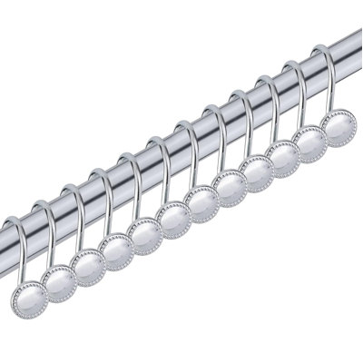 Ensemble de 12 pièces - Anneaux de rideaux de douche à boutons chromés en métal antirouille