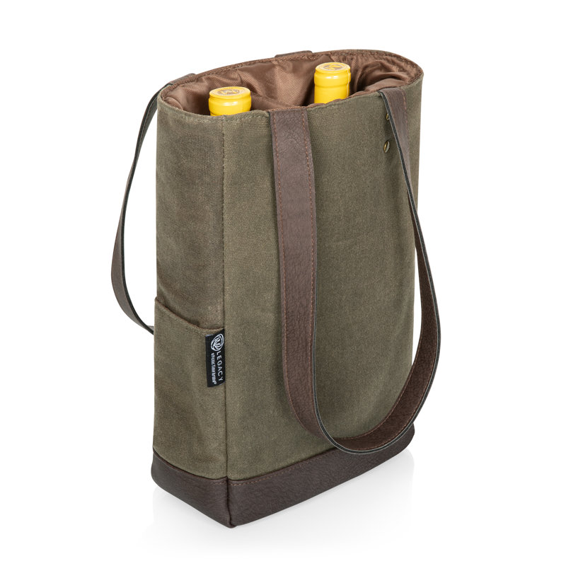 Distressed Waxed Canvas Insulated Wine Tote Bag, 12" H x 7.5" W x 3.5" D
