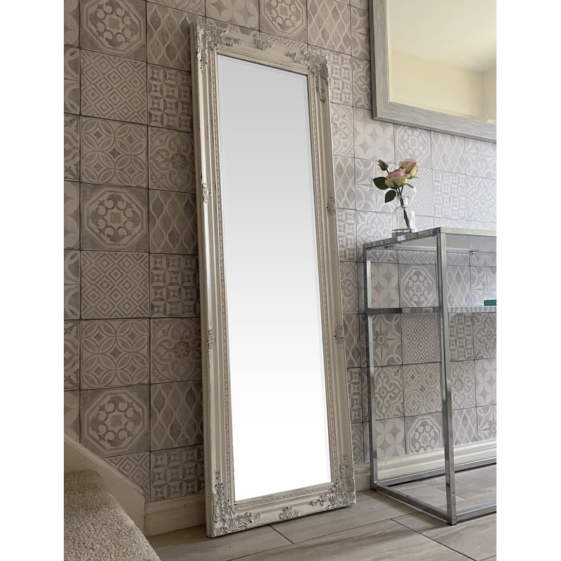Sade Tall Solid Wood Framed Wall or Dressing Mirror, Antique White
