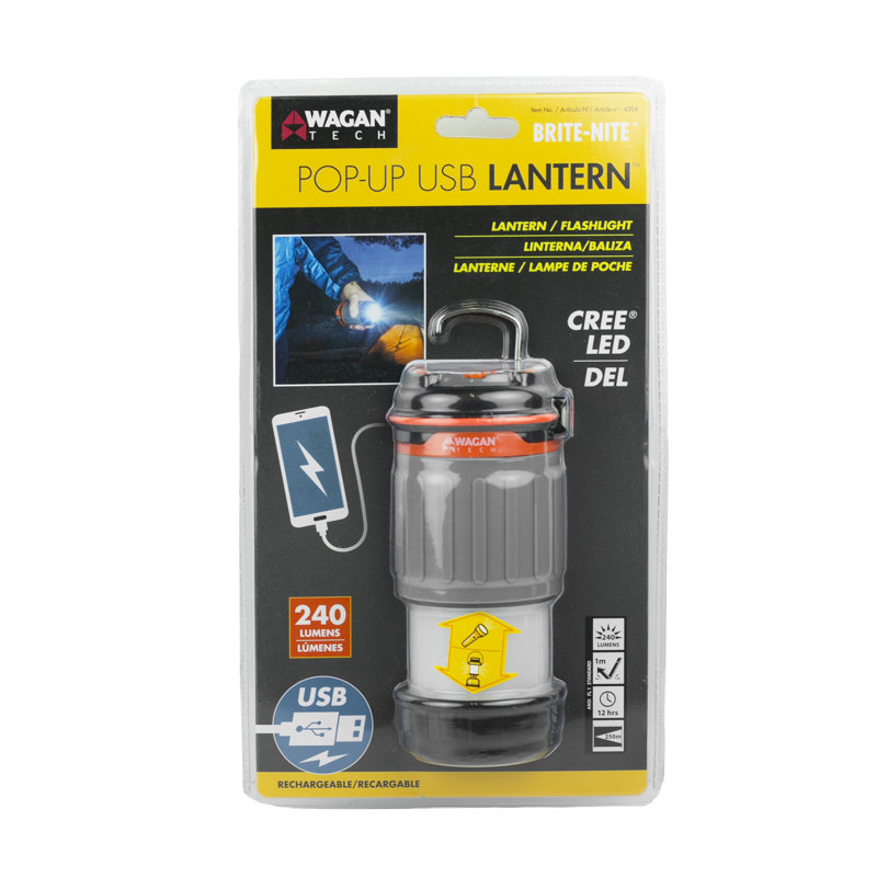 Gray and Orange ABS USB Rechargeable Camping Lantern