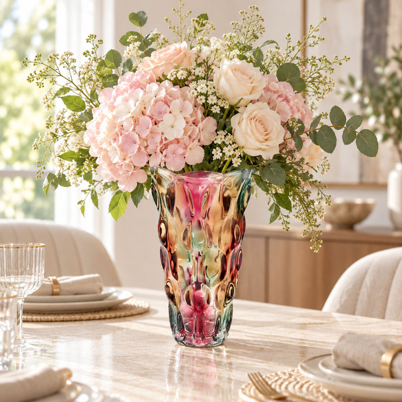 Vase en verre violet irisé de 24 cm (9,5 po) pour fleurs et centres de table