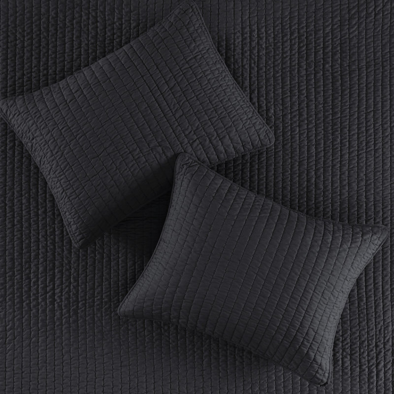 Courtepointe simple / simple TG en noir, microfibre avec coton à l'intérieur, réversible pour différentes saisons, 2 pièces et 1 taie décorative, literie noire en coton