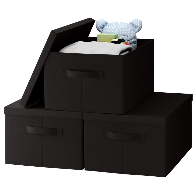 Rebrilliant Fabric Decorative Bin, Black, 7.5" H x 11.8" W x 16.5" D