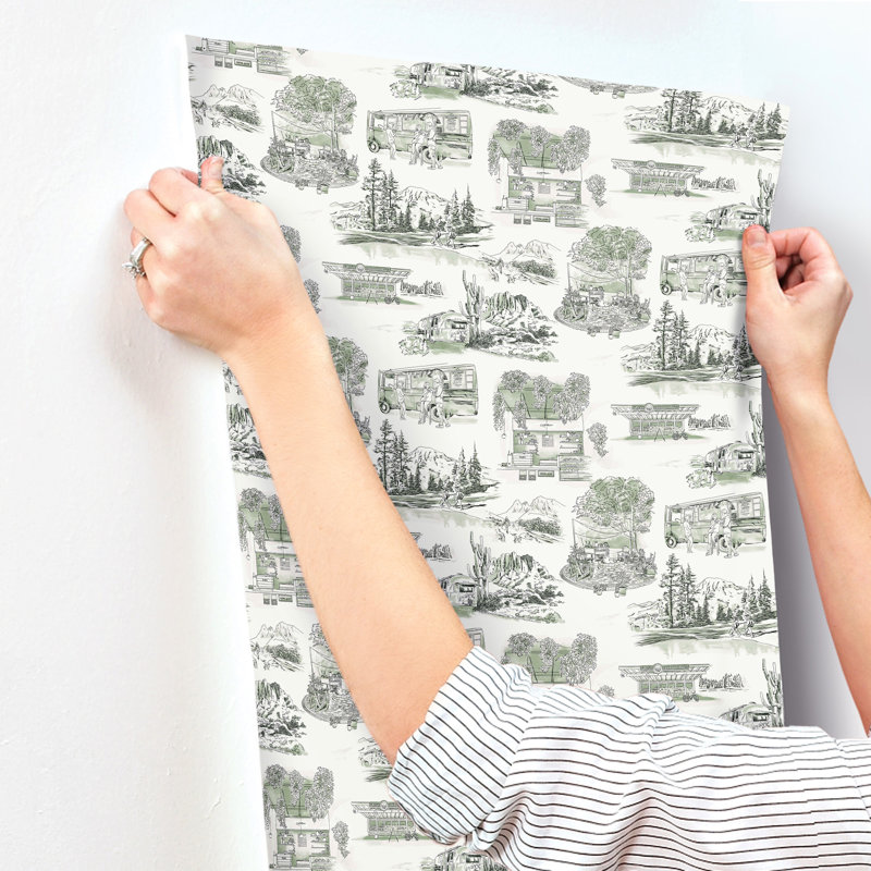 Modern Vista Toile Wallpaper Roll, Evergreen