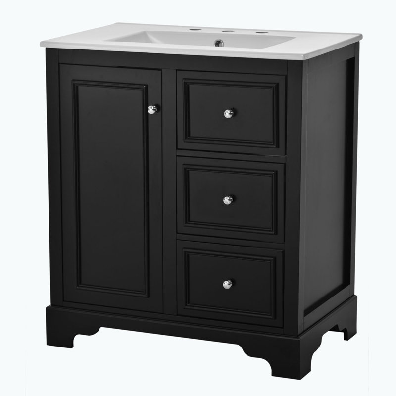 Meuble-lavabo avec lavabo pour la salle de bain, Noir, Argent