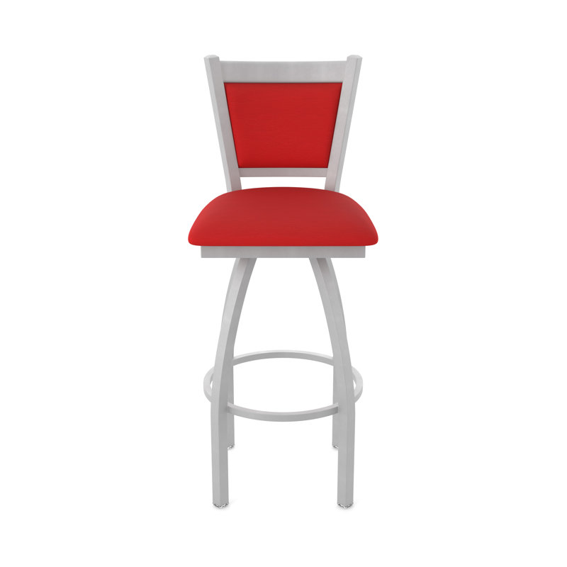 Tabouret pivotant Hadleigh, Nickel anodisé, Tabouret de bar (siège d’une hauteur de 30 po), Vinyle - rouge Canter