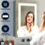 Armoire de salle de bain avec miroir à DEL 32 po - 24 po - Brouillard, à intensité variable, 2 portes, tablette réglable, douilles,, argent, Médicament mural à intensité variable à 3 couleurs, argent rayonnant