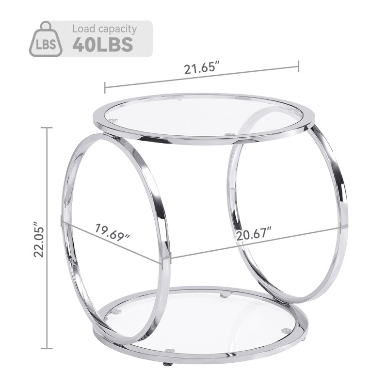 Chrome Frame Glass End&Side Table with Storage