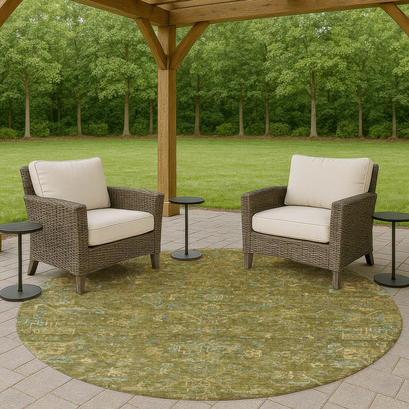Machine Washable Indoor/Outdoor Hashlamoun ACN2322 Global Rug, Round 8'