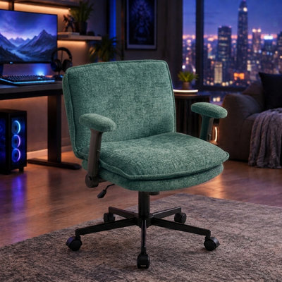 Chaise de bureau à assise croisée avec assise large, chaise de bureau en tissu Teddy à pieds croisés et accoudoirs relevables