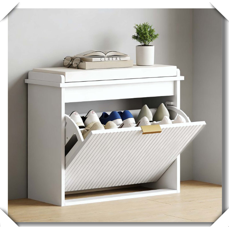 Banc de rangement pour chaussures d'entrée élégant et compact, Beige, blanc, 1 Flip Drawers