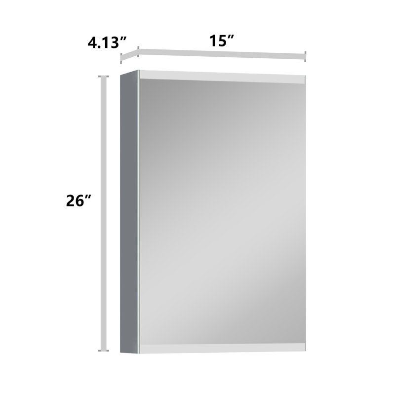 Surface Frameless Medicine Cabinet with Mirror, 26" H x 15" W x 4.13" D