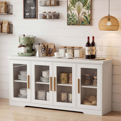 Buffet moderne avec tablettes réglables de 66 po de largeur et porte en verre