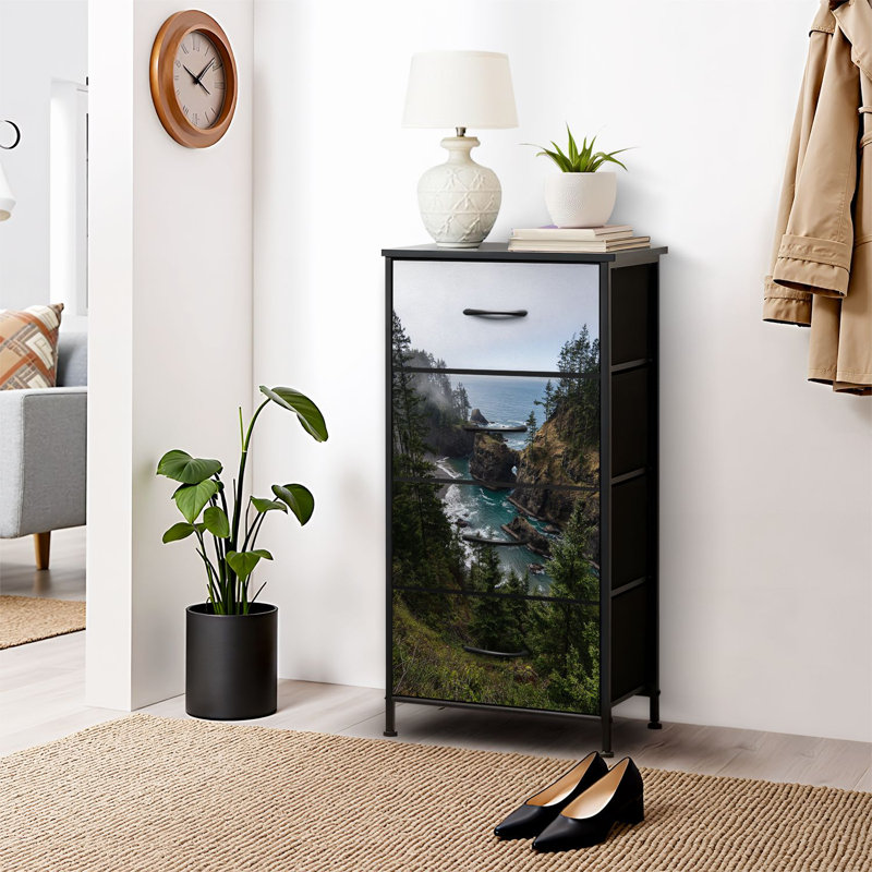4 Drawer Dresser for Bedroom, Narrow Chest of Drawers, Wooden Top and Study Iron Frame 18"x37.5"-(WxH)