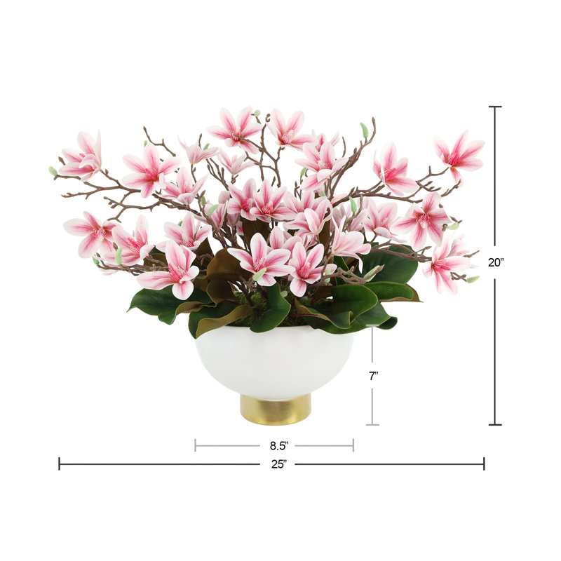 Butterfly Magnolia and Leaves in Ceramic Vase