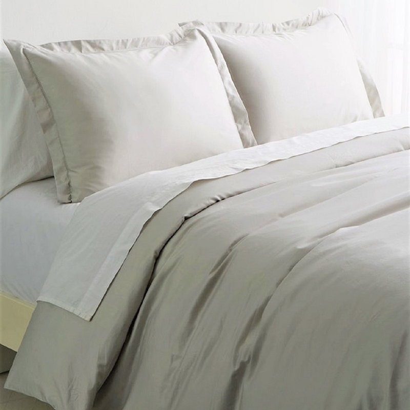Austri Sateen Duvet Cover, Light Gray, Twin Duvet Cover + 1 Standard Sham
