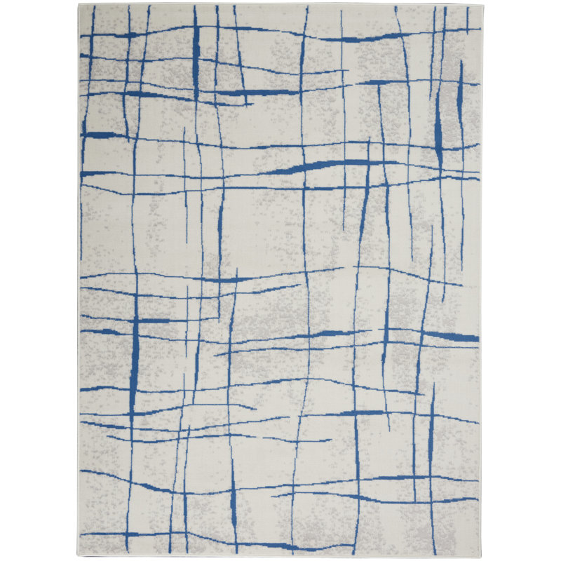 Tapis ivoire et bleu à motifs irréguliers, Rectangle 3 pi x 5 pi