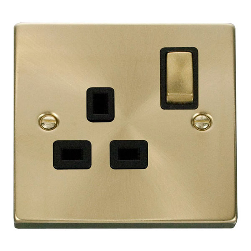 Satin Brass 1 Gang 13A DP Ingot Switched Plug Socket