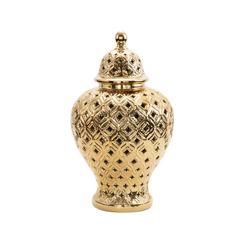Pots décoratifs en céramique avec couvercle géométrique Estarlin, Or