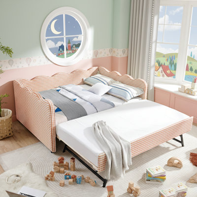 Daybed With Trundle, Sofa Bed, No Box Spring Needed, Usb Port, Adorable Wave Shaped, Linen Fabric