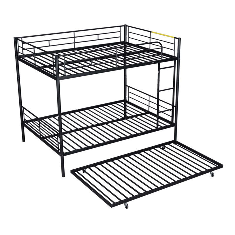 Alaila Kids Bunk Bed with Trundle, Full over Full, Black