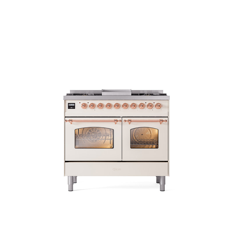 ILVE Nostalgie II 40 in Dual Fuel Range, Liquid Propane, White/Copper