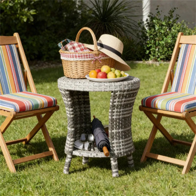Outdoor Coffee Table With Double-tier Storage – Half‑open Hourglass Shape, Pe Wicker & Slatted Wood‑plastic Composite Top, Weather‑resistant For Patio, Deck Or Garden