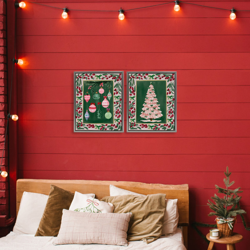 Ensemble de cadres flottants 2 pièces Vintage Ornaments & Tree Border, design par Yen, Cadre flottant gris lustré