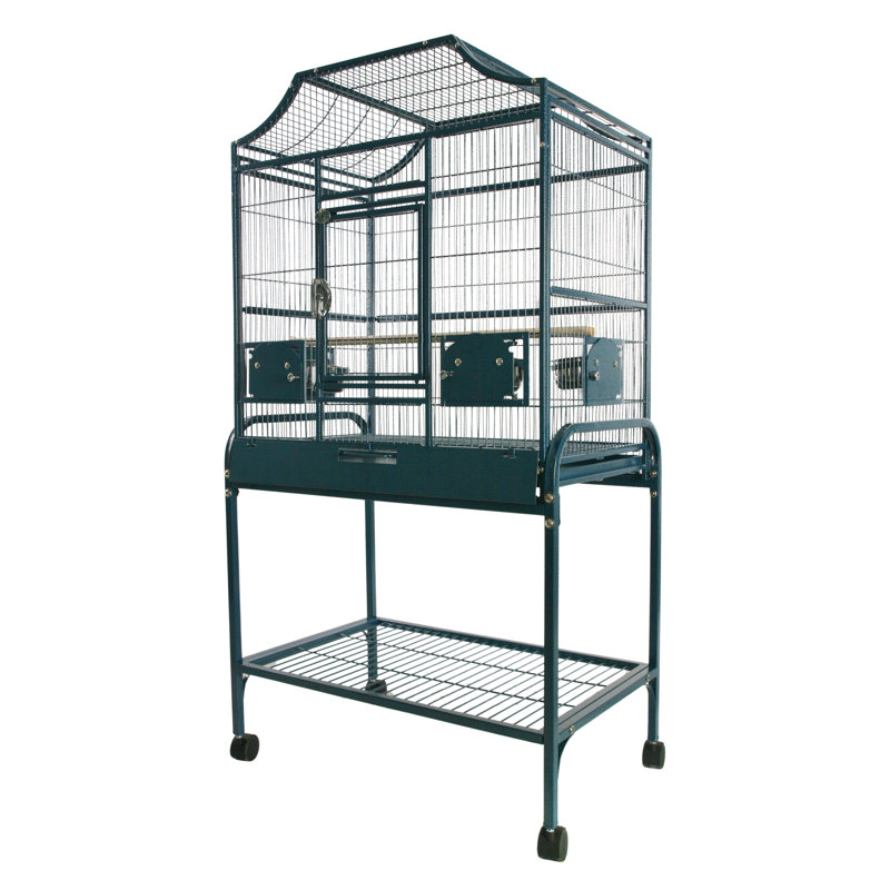 Grande cage à oiseaux bleue victorienne au dernier étage, Bleu, H 61 po x l 32 po x P 21 po