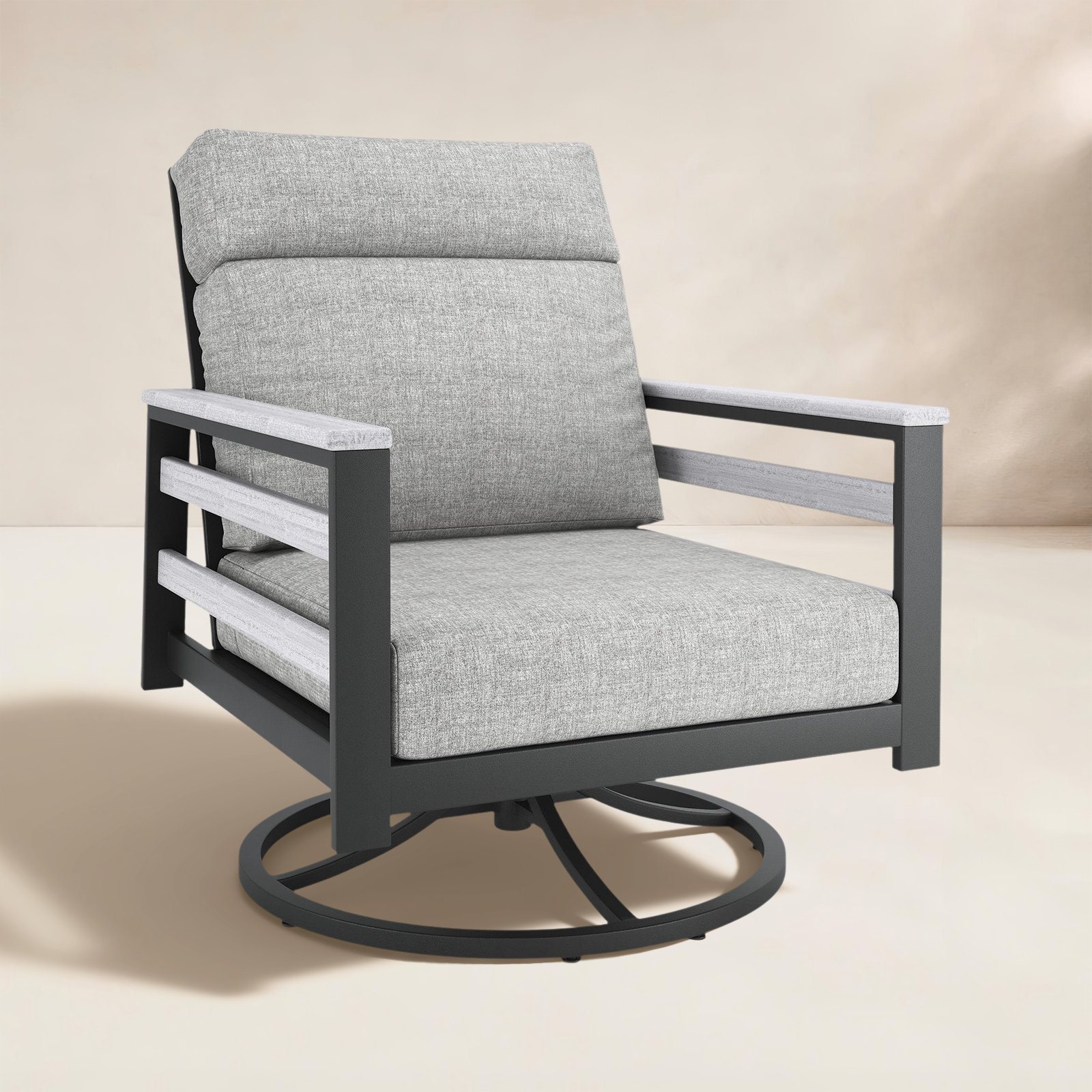 Townsend Sunbrella® Swivel Patio Lounge Chair, White, Canvas Granite
