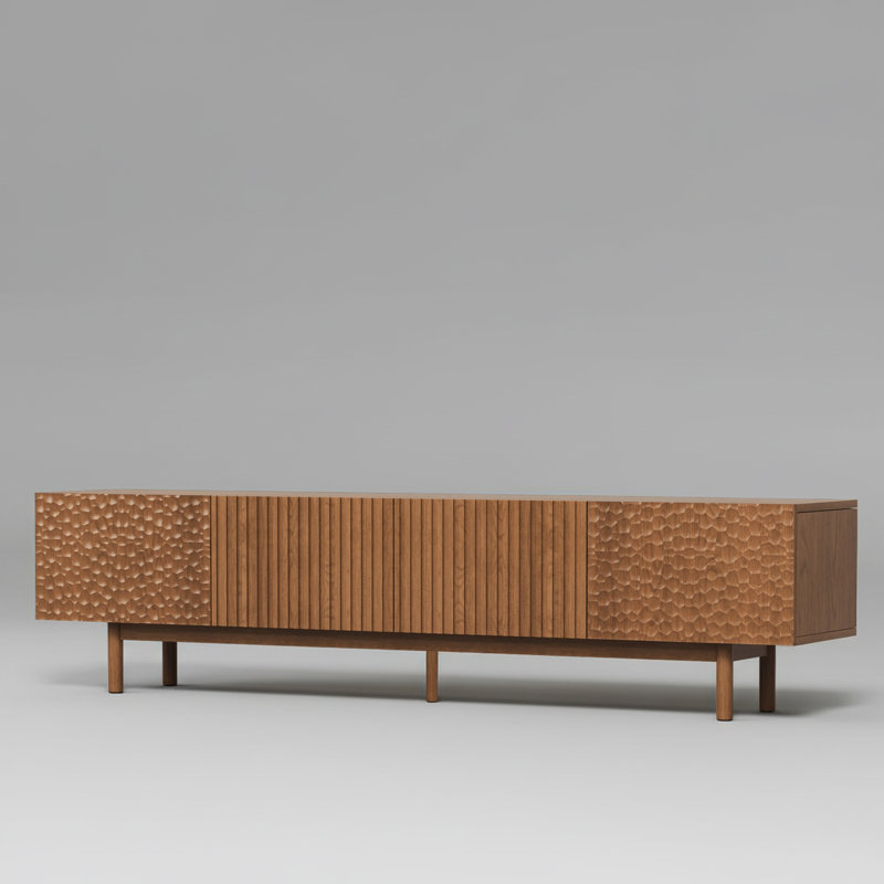 86.6'' Modern Wood Tv Stand With Textured Doors & Storage,  Fits Tvs Up To 90''