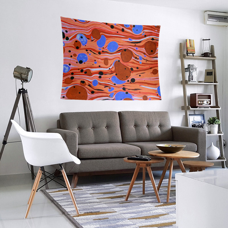 Tapisserie murale tourbillons paint, H 88 po x l 104 po, Orange