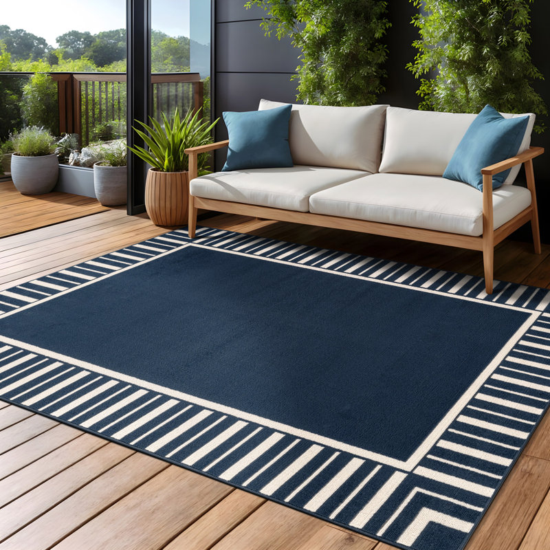 Tapis géométrique intérieur / extérieur, Navy, Rectangle 5' x 7'