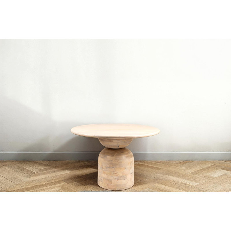 Round Whitewashed Mango Wood Pedestal Dining Table