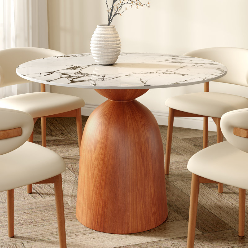 Mid-Century Modern Round Stone Dining Table For 2/4 Bistro Table Breakfast Nook Table, Gemstone Black