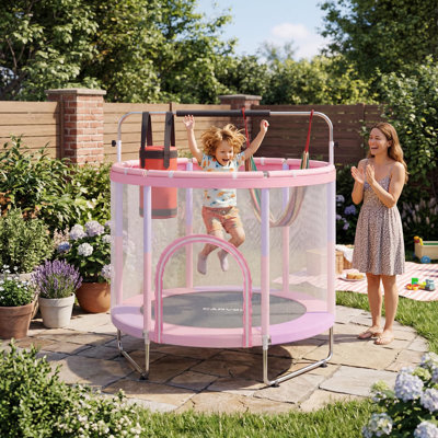 Trampoline 55 po pour enfants, capacité de 400 lb, mini trampoline pour tout-petit approuvé par l'ASTM avec filet de sécurité et barre de gymnastique réglable